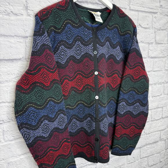 Vintage Womens Talbots Cardigan Sweater Size XL Striped Black Mohair Wool Button - Picture 2 of 6